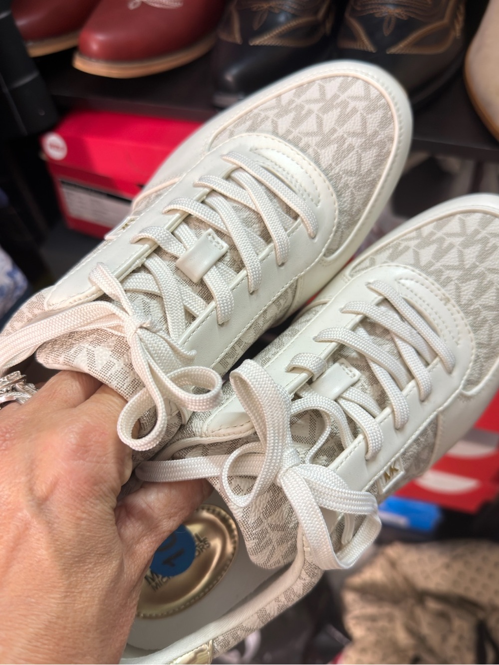 Michael Kors Cream and Beige Logo-Print Lace-Up Sneakers